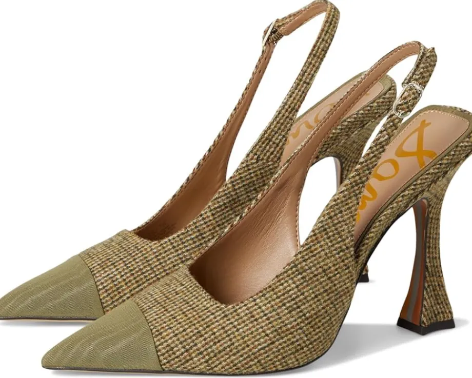 Sam Edelman Odette 2 Slingback Shoes Olive Branch Plaid Multi Best