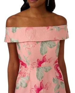 Adrianna Papell Off Shoulder Jacquard Dress Pink Multi Discount