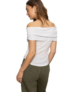 Sanctuary Off Shoulder Rib Tee White