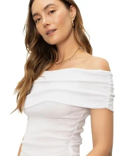 Sanctuary Off Shoulder Rib Tee White