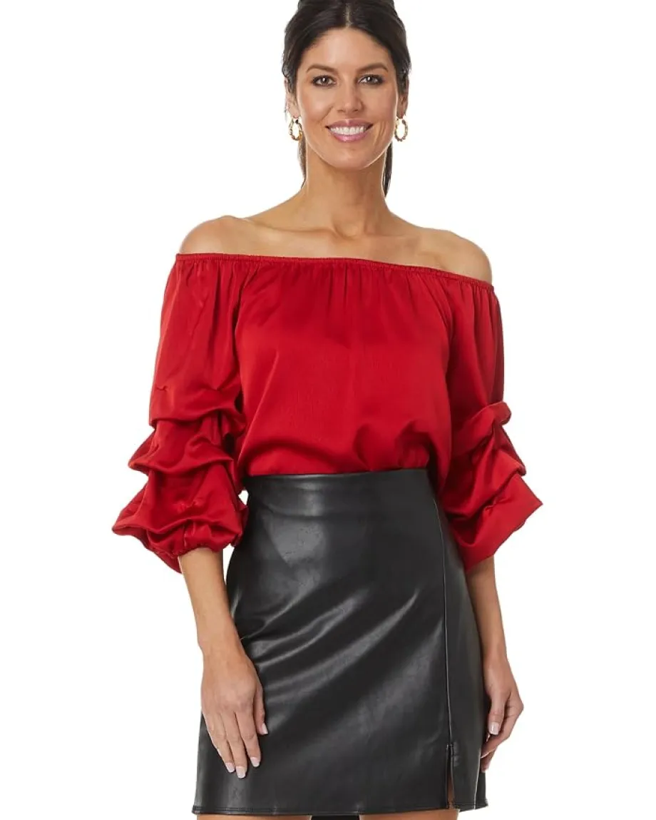 Vince Camuto Off-the-Shoulder Bubble Sleeve Blouse Ultra Red Outlet