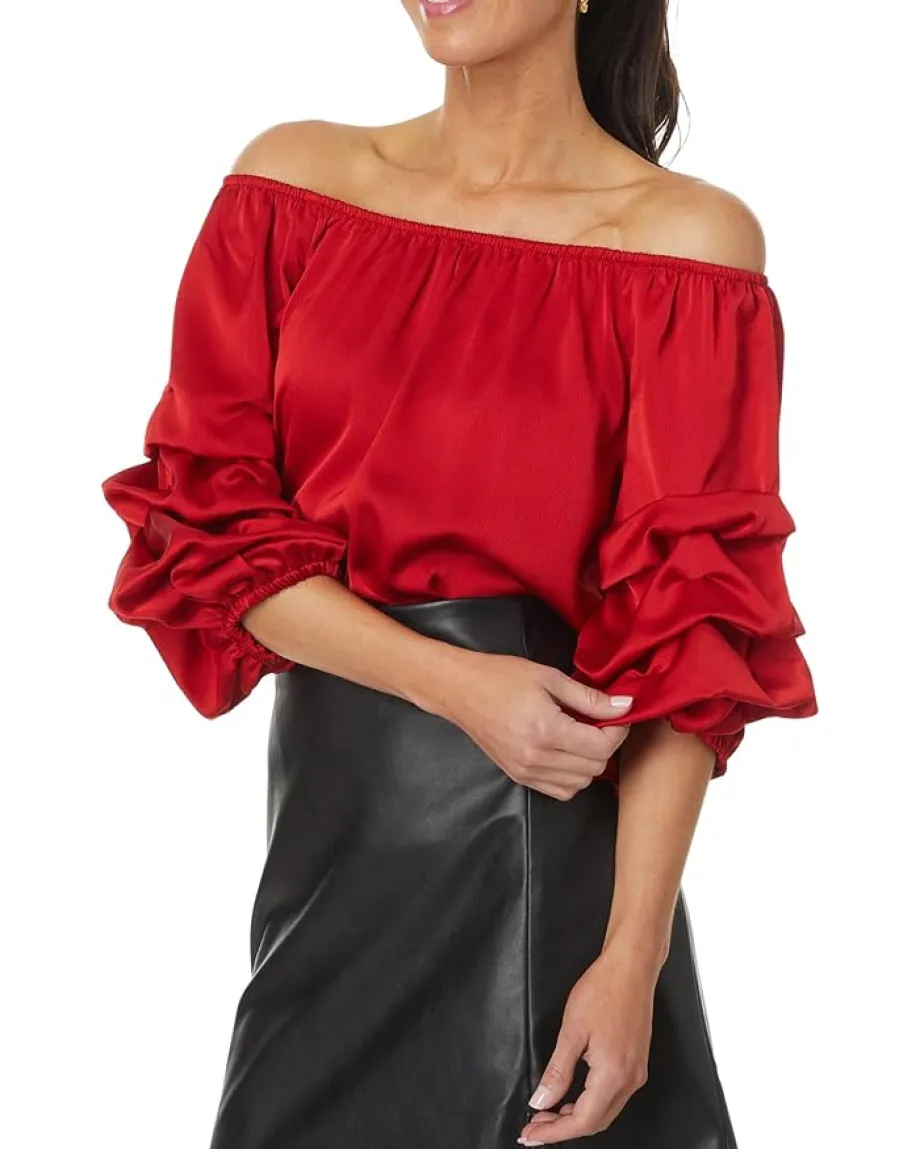 Vince Camuto Off-the-Shoulder Bubble Sleeve Blouse Ultra Red Outlet