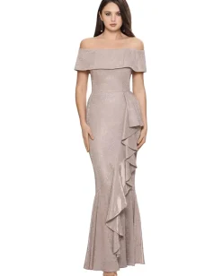 Women Betsy & Adam Off-the-Shoulder Glitter Gown
