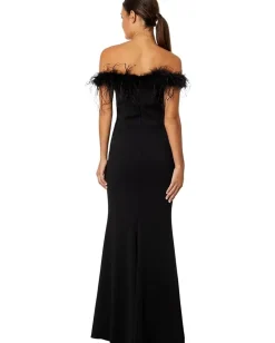 XSCAPE Off-the-Shoulder Long Scuba Crepe Feathers Black Online