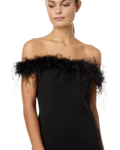 XSCAPE Off-the-Shoulder Long Scuba Crepe Feathers Black Online