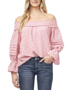 Women CeCe Off-the-Shoulder Pleated Clip Chiffon Blouse