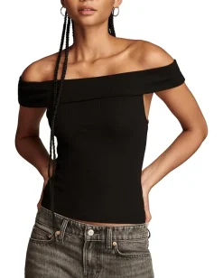 Lucky Brand Off-the-Shoulder Top Black Stripe Online
