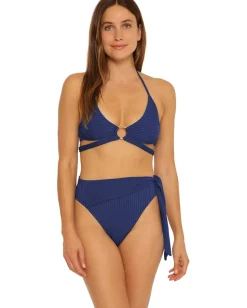 Trina Turk Olympia Rib Ring Halter Top Ink New