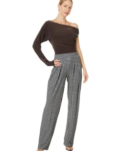 Norma Kamali One Sleeve Drop Shoulder Side Drape Top Chocolate Clearance