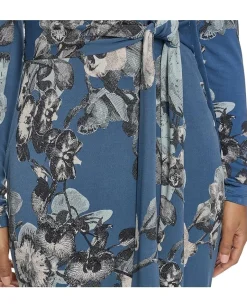 Calvin Klein Ong Sleeve Floral Jersey Aline Vintage Indigo/Khaki Multi Hot