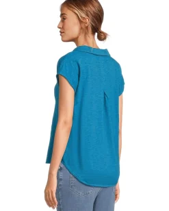 Mod-o-doc Open Dolman Sleeve Polo Tee Calypso Blue Discount