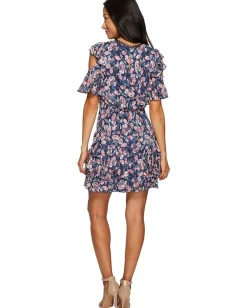 Rebecca Taylor Open Shoulder Tea Rose Dress Royal Combo Outlet