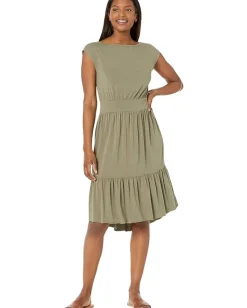 Women Mod-o-doc Organic Jersey Cap Sleeve Shirred Boatneck Dress