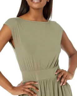 Women Mod-o-doc Organic Jersey Cap Sleeve Shirred Boatneck Dress