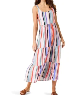 NIC+ZOE Painted Stripes Tiered Maxi Dress Pink Multi Discount