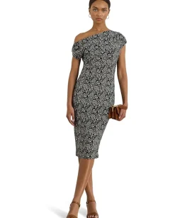 Lauren Ralph Lauren Paisley Jersey Off-The-Shoulder Dress Blue/Cream Best