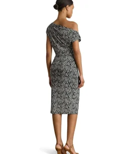 Lauren Ralph Lauren Paisley Jersey Off-The-Shoulder Dress Blue/Cream Best