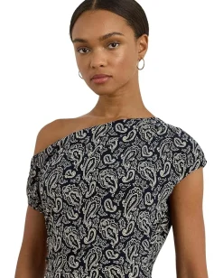 Lauren Ralph Lauren Paisley Jersey Off-The-Shoulder Dress Blue/Cream Best