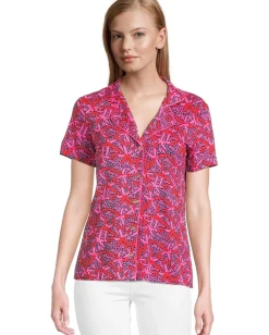Women Lilly Pulitzer Pajama Knit Short Sleeve Button-Up Top