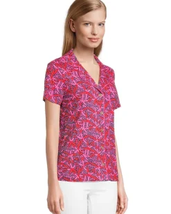 Women Lilly Pulitzer Pajama Knit Short Sleeve Button-Up Top