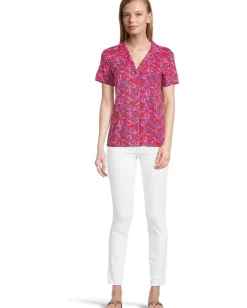 Women Lilly Pulitzer Pajama Knit Short Sleeve Button-Up Top