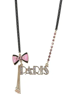 Betsey Johnson Paris Is Always A Good Idea Paris Bow Frontal Necklace Pink Outlet