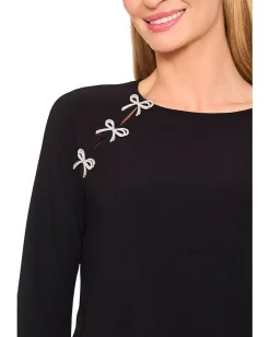 Women CeCe Pearl Bow Applique Long Sleeve Knit Top