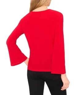 CeCe Pearl Bow Applique Long Sleeve Knit Top Luminous Red Online