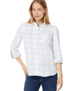 Tommy Hilfiger Pebble Plaid Roll Tab Bright White Multi Hot