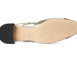 Cole Haan Pella Block Heel Slings Soft Gold Leather/Black Patent Leather New