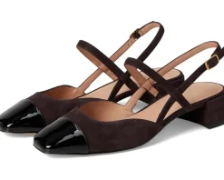 Cole Haan Pella Block Heel Slings Dark Chocolate Suede/Black Pat Leather Discount