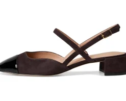 Cole Haan Pella Block Heel Slings Dark Chocolate Suede/Black Pat Leather Discount