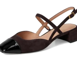 Cole Haan Pella Block Heel Slings Dark Chocolate Suede/Black Pat Leather Discount