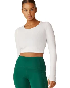 Beyond Yoga Performance Knit Resilient Cropped Pullover Lunar White Outlet