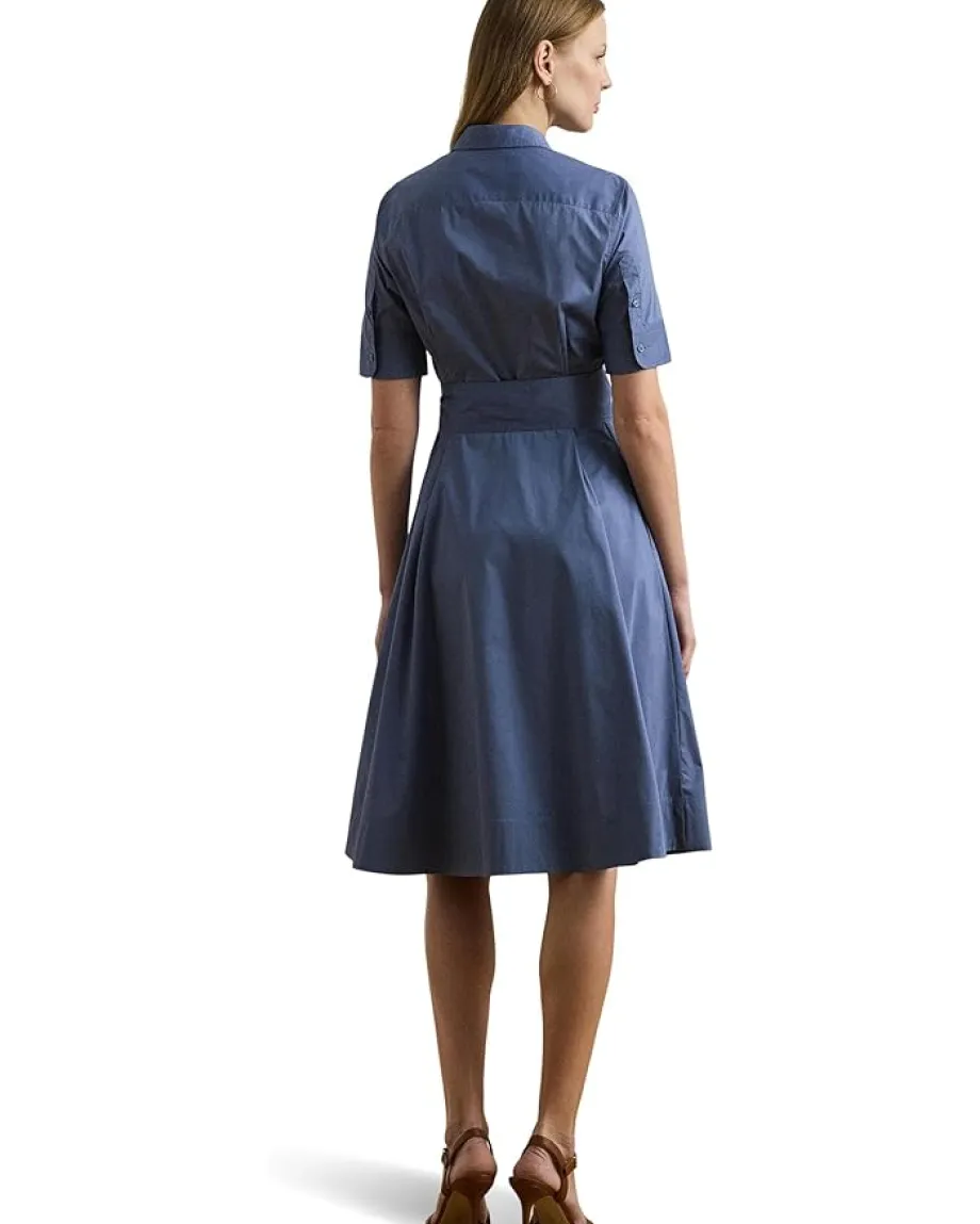Lauren Ralph Lauren Petite Belted Cotton-Blend Shirtdress Capri Blue Clearance