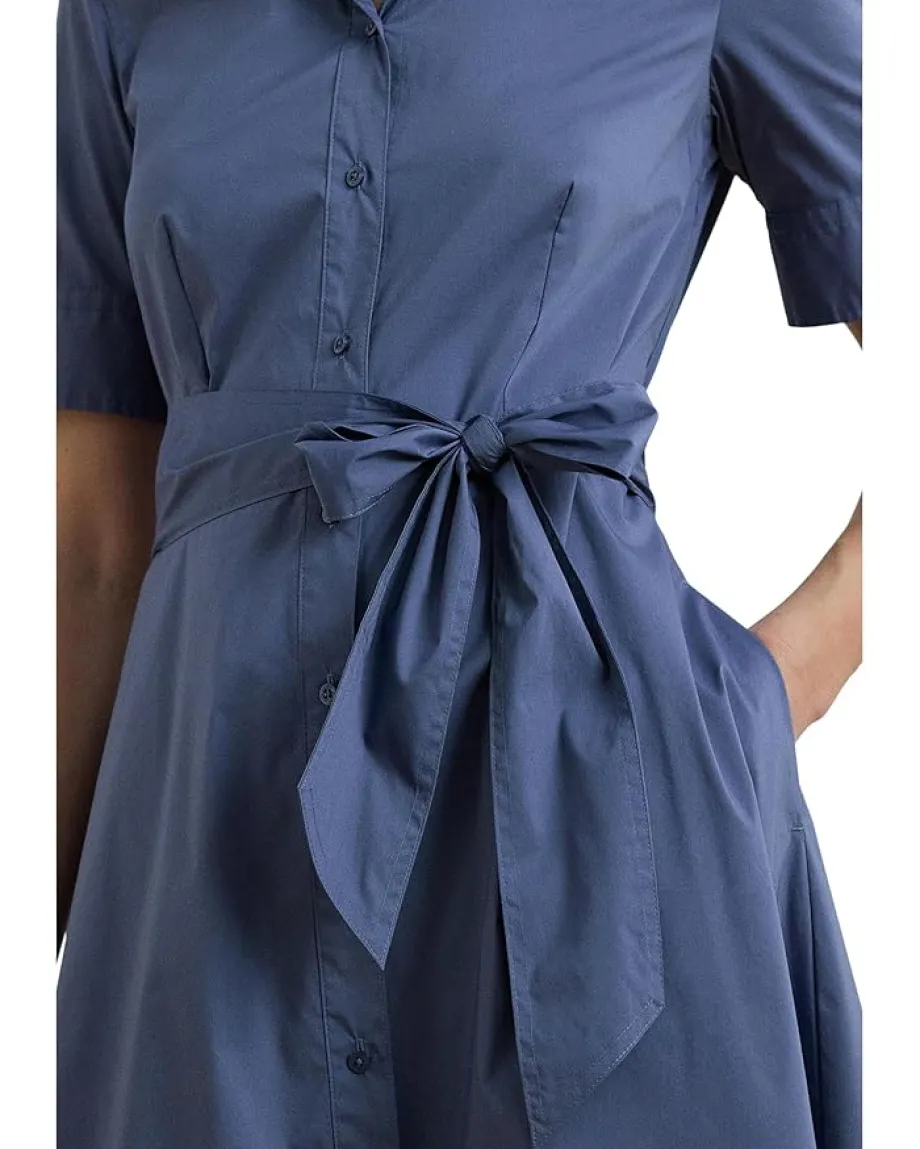 Lauren Ralph Lauren Petite Belted Cotton-Blend Shirtdress Capri Blue Clearance