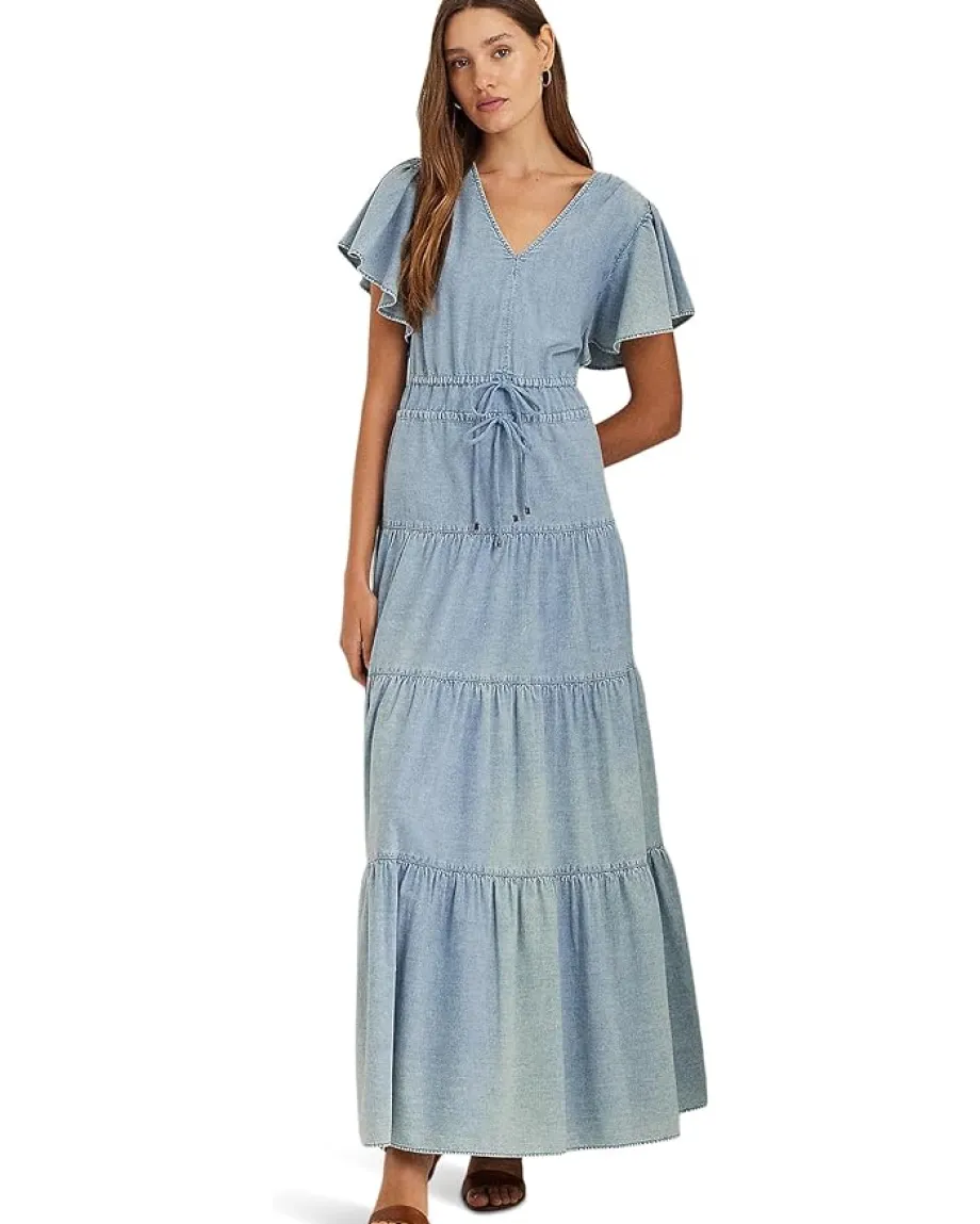 Women Lauren Ralph Lauren Petite Chambray Tiered Maxidress