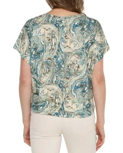 Liverpool Los Angeles Petite Crew Neck Dolman With Twisted Front Detail Ocean Blue Ecru Marble Best