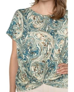 Liverpool Los Angeles Petite Crew Neck Dolman With Twisted Front Detail Ocean Blue Ecru Marble Best