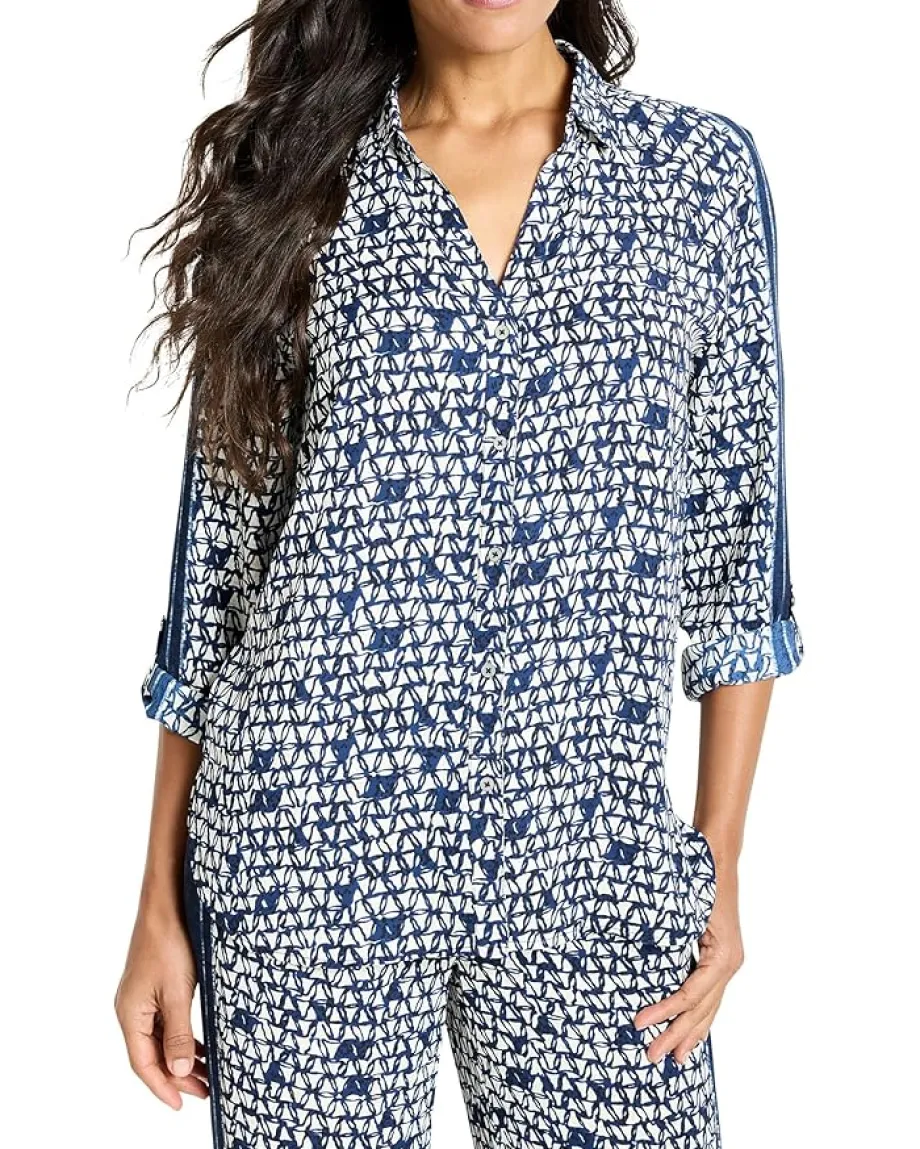 NIC+ZOE Petite Etched Angles Shirt Indigo Multi Clearance