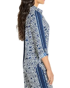 NIC+ZOE Petite Etched Angles Shirt Indigo Multi Clearance