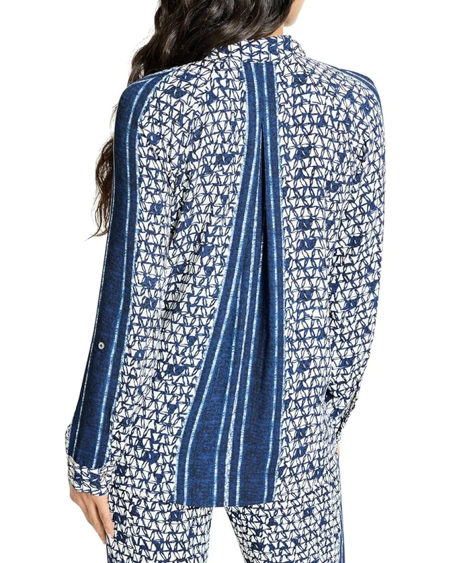 NIC+ZOE Petite Etched Angles Shirt Indigo Multi Clearance