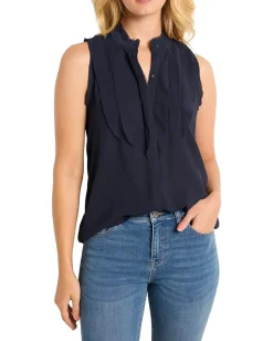 NIC+ZOE Petite Falling Chiffon Woven Tank Dark Indigo Clearance