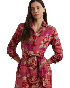 Women Lauren Ralph Lauren Petite Floral Checked Linen Shirtdress