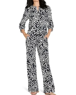 NIC+ZOE Petite Indigo Leaf Double Crepe Top Indigo Multi New