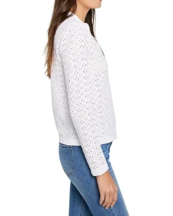 NIC+ZOE Petite Knit Eyelet Split Neck Top Paper White Hot