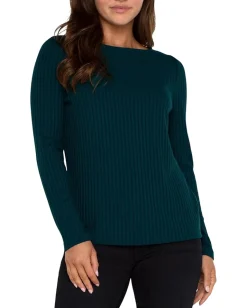 Liverpool Los Angeles Petite Long Sleeve Boat Neck Knit Top Dark Forest Sale