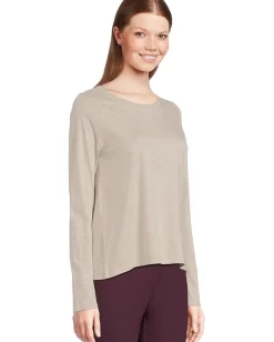 Women Eileen Fisher Petite Melange Fine Organic Cotton Jersey Round Neck Long Sleeve Tee