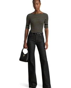 Lauren Ralph Lauren Petite Metallic Striped Boatneck Tee Black/Gold Metallic Best