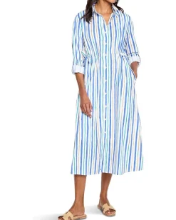 NIC+ZOE Petite Oasis Stripe Jamie Dress Blue Multi New